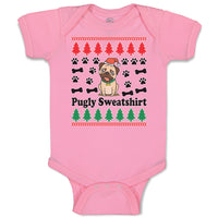 Baby Clothes Pugly Sweatshirt Dog with Christmas Hat and Bones and Paw Cotton