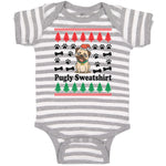 Baby Clothes Pugly Sweatshirt Dog with Christmas Hat and Bones and Paw Cotton