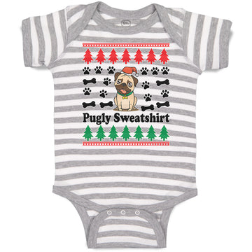 Baby Clothes Pugly Sweatshirt Dog with Christmas Hat and Bones and Paw Cotton