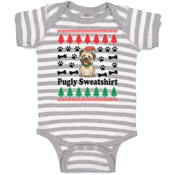 Baby Clothes Pugly Sweatshirt Dog with Christmas Hat and Bones and Paw Cotton