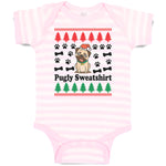 Baby Clothes Pugly Sweatshirt Dog with Christmas Hat and Bones and Paw Cotton