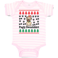 Baby Clothes Pugly Sweatshirt Dog with Christmas Hat and Bones and Paw Cotton