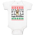Pugly Sweatshirt Dog with Christmas Hat and Bones and Paw