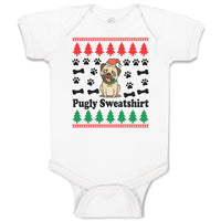 Pugly Sweatshirt Dog with Christmas Hat and Bones and Paw