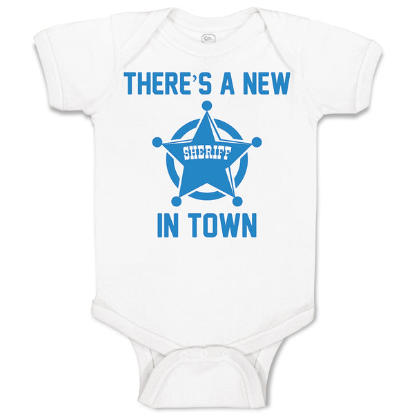 Baby Clothes There's A New in Town Sheriff Circle with Star Baby Bodysuits