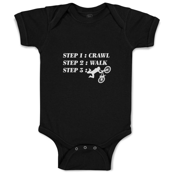 Baby Clothes Step 1: Crawl Step 2: Walk Step 3: Cycling Sports Baby Bodysuits