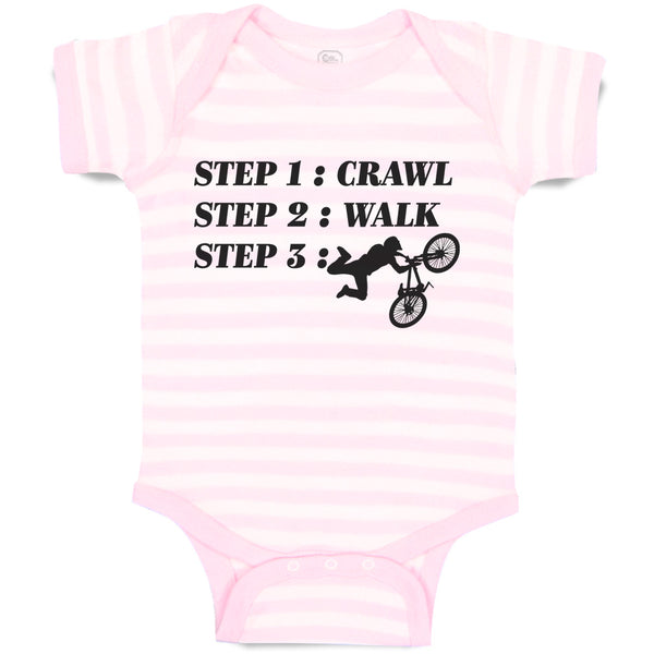 Baby Clothes Step 1: Crawl Step 2: Walk Step 3: Cycling Sports Baby Bodysuits