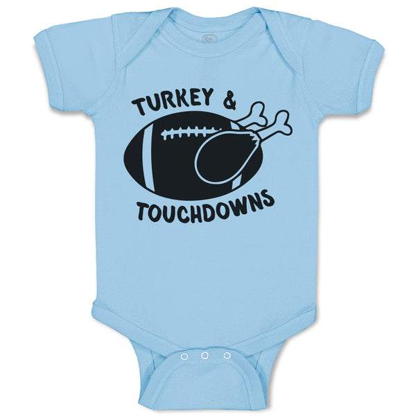 Baby Clothes Turkey & Touchdowns Sport Rugby Ball with Chicken Silhouette Cotton