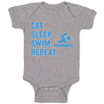 Baby Clothes Eat. Sleep. Swin. Repeat. Sports Swimmer Swimming Water Cotton