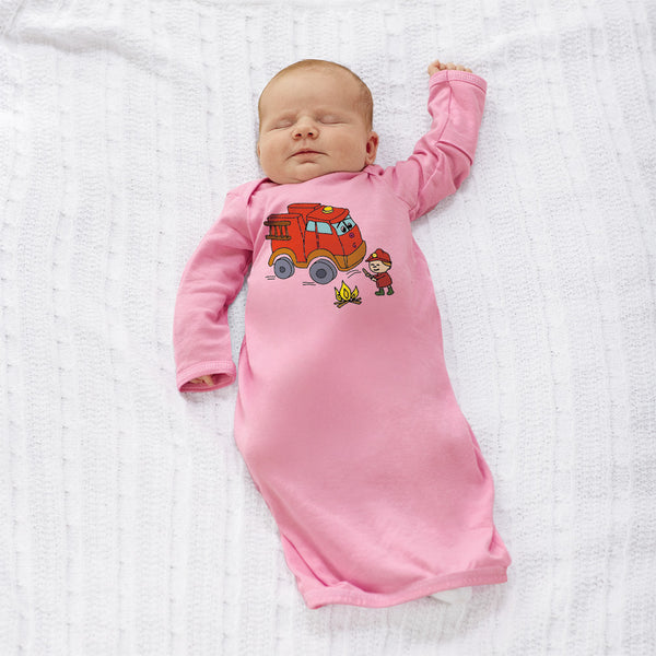 Baby Sleeper Gowns Red Fire Truck and Smiling Firefighter Trucks Baby Nightgowns - Cute Rascals