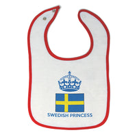 Baby Girl Bibs Swedish Princess Crown Countries Burp Cloths Contrast Trim Cotton - Cute Rascals