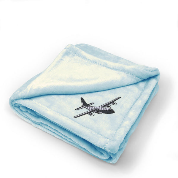 Plush Baby Blanket C-130 Aircraft Embroidery Receiving Swaddle Blanket Polyester