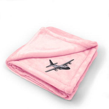 Plush Baby Blanket C-130 Aircraft Embroidery Receiving Swaddle Blanket Polyester