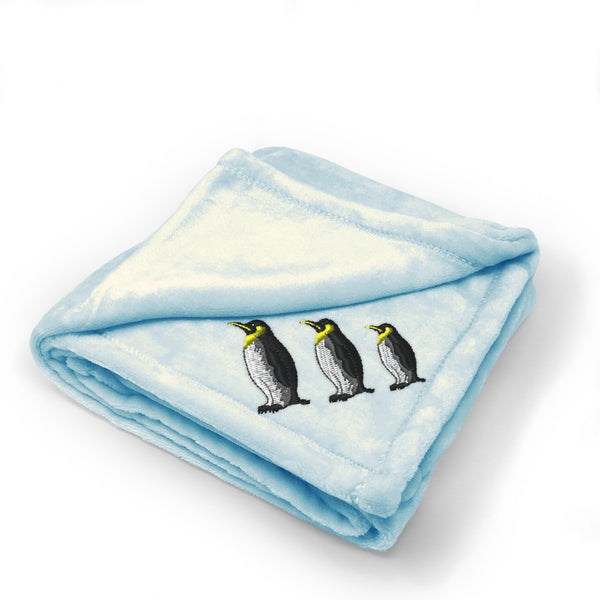 Plush Baby Blanket Penguin Family Embroidery Receiving Swaddle Blanket Polyester