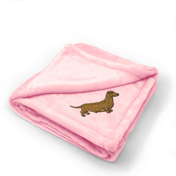Plush Baby Blanket Dachshund Brown Embroidery Receiving Swaddle Blanket