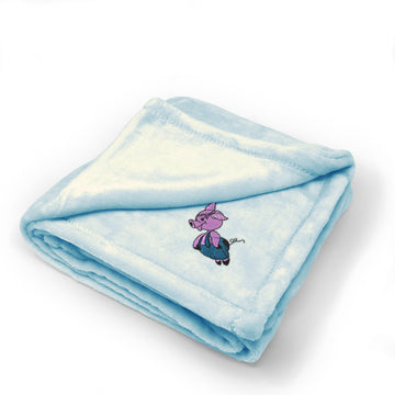 Plush Baby Blanket Flying Pig Embroidery Receiving Swaddle Blanket Polyester
