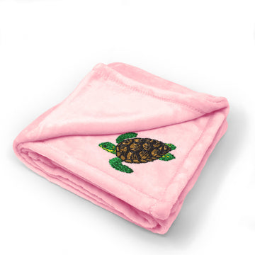 Plush Baby Blanket Sea Turtle A Embroidery Receiving Swaddle Blanket Polyester