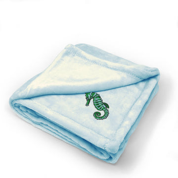 Plush Baby Blanket Sea Horse D Embroidery Receiving Swaddle Blanket Polyester