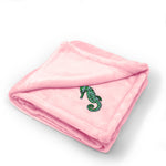 Plush Baby Blanket Sea Horse D Embroidery Receiving Swaddle Blanket Polyester