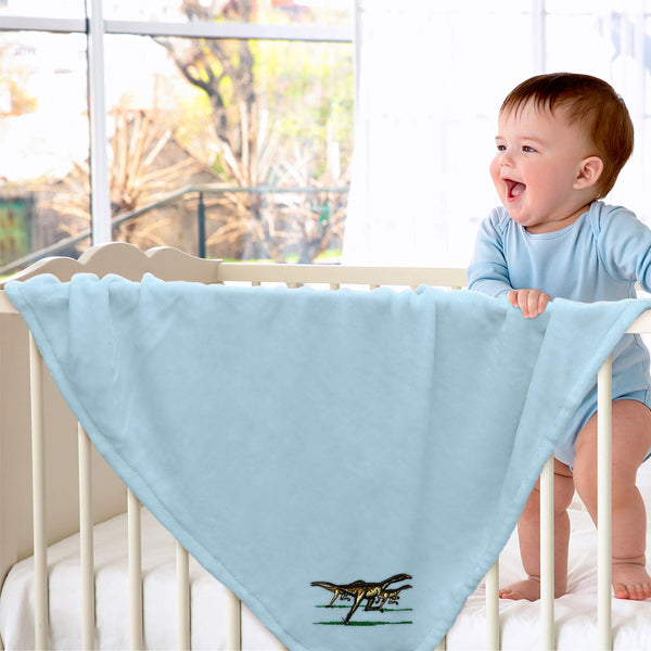 Plush Baby Blanket Wild Dinosaurs Embroidery Receiving Swaddle Blanket Polyester