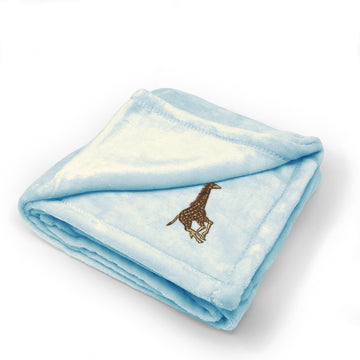 Plush Baby Blanket Giraffe A Embroidery Receiving Swaddle Blanket Polyester