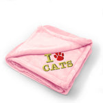 Plush Baby Blanket I Love Cats Embroidery Receiving Swaddle Blanket Polyester