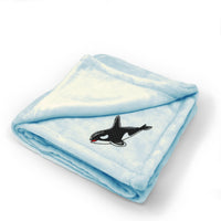 Plush Baby Blanket Orca Killer Whale Embroidery Receiving Swaddle Blanket