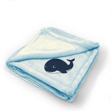 Plush Baby Blanket Whale Sea Animal Embroidery Receiving Swaddle Blanket
