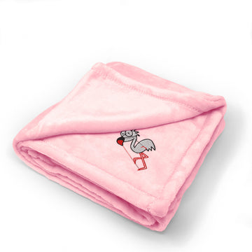 Plush Baby Blanket Cartoon White Flamingo Embroidery Receiving Swaddle Blanket