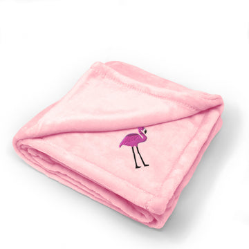 Plush Baby Blanket Flamingo Pink and Lavender Embroidery Polyester