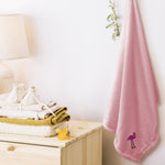 Plush Baby Blanket Flamingo Pink and Lavender Embroidery Polyester