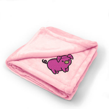 Plush Baby Blanket Pink Piggy Embroidery Receiving Swaddle Blanket Polyester