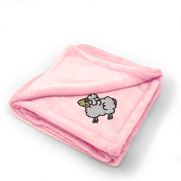 Plush Baby Blanket Cartoon Sheep Side Embroidery Receiving Swaddle Blanket