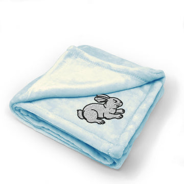 Plush Baby Blanket Sitting Rabbit Black Outline Embroidery Polyester