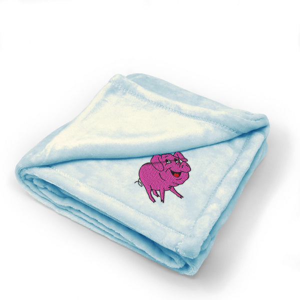 Plush Baby Blanket Smiley Pig Embroidery Receiving Swaddle Blanket Polyester