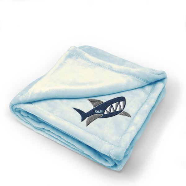 Plush Baby Blanket Angry Shark with Big Teeth Embroidery Polyester