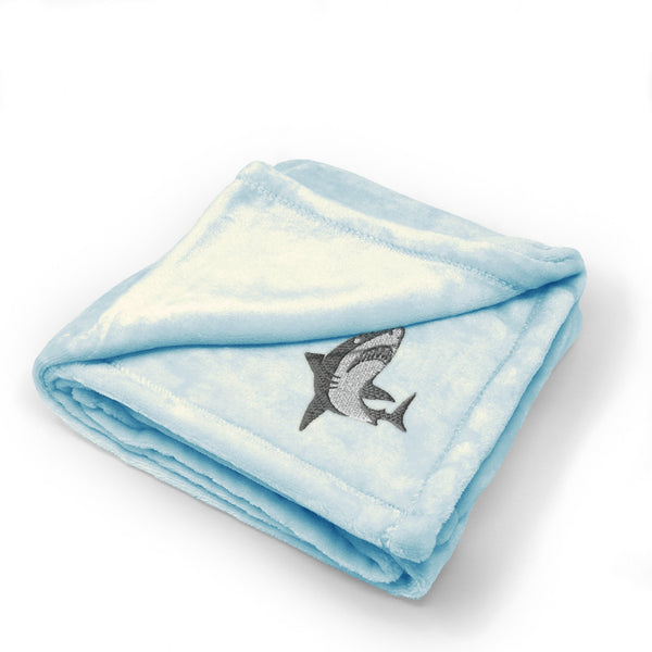 Plush Baby Blanket Big Angry Shark Embroidery Receiving Swaddle Blanket