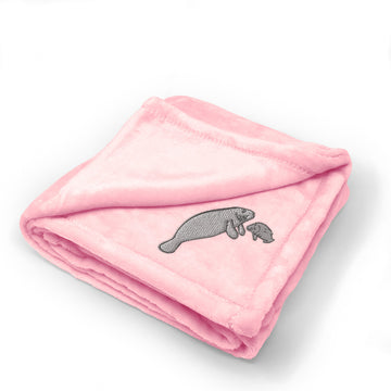 Plush Baby Blanket Sea Lion and Baby Embroidery Receiving Swaddle Blanket