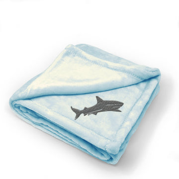 Plush Baby Blanket Shark Side View Embroidery Receiving Swaddle Blanket