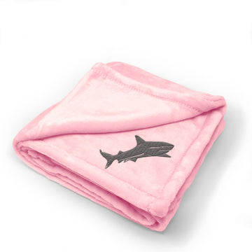 Plush Baby Blanket Shark Side View Embroidery Receiving Swaddle Blanket