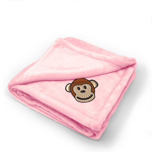 Plush Baby Blanket Cute Monkey Face Embroidery Receiving Swaddle Blanket