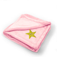 Plush Baby Blanket Yellow Smiley Star Fish Embroidery Receiving Swaddle Blanket