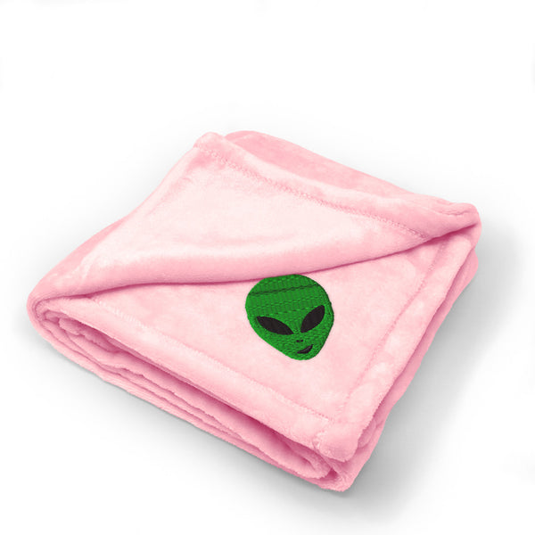 Plush Baby Blanket Green Happy Alien Face Embroidery Receiving Swaddle Blanket