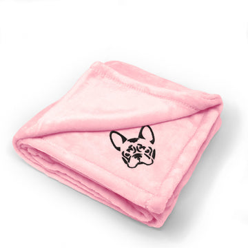 Plush Baby Blanket French Bulldog Silhouette Embroidery Polyester