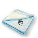 Plush Baby Blanket Siberian Husky Face Embroidery Receiving Swaddle Blanket