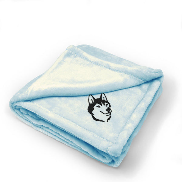 Plush Baby Blanket Siberian Husky Face Embroidery Receiving Swaddle Blanket