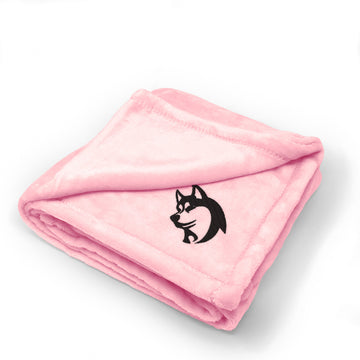Plush Baby Blanket Siberian Husky B Embroidery Receiving Swaddle Blanket