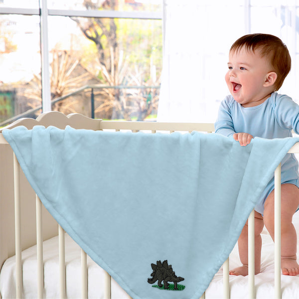 Plush Baby Blanket Stegosaurus Embroidery Receiving Swaddle Blanket Polyester