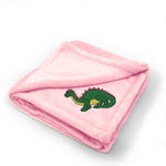 Plush Baby Blanket Cute Dinosaur Embroidery Receiving Swaddle Blanket Polyester