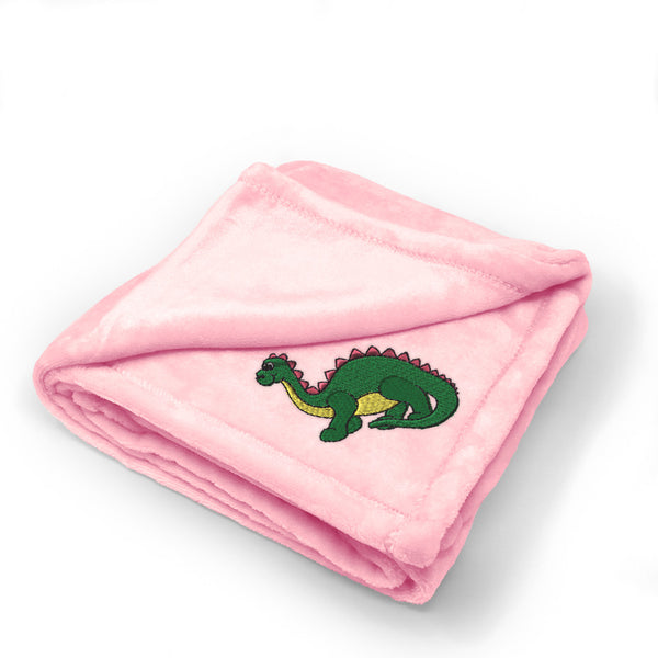 Plush Baby Blanket Cute Dinosaur Embroidery Receiving Swaddle Blanket Polyester